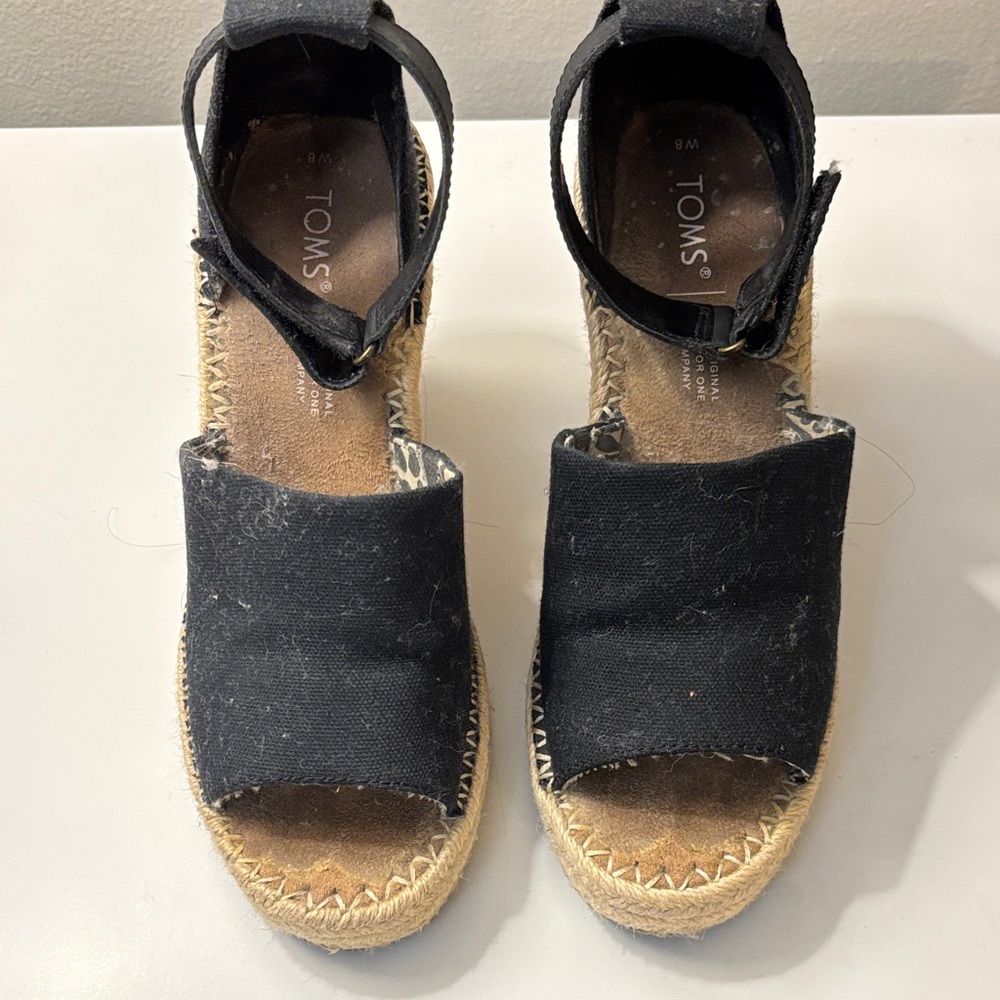 TOMS Black Espadrille Wedge Sandals - 8